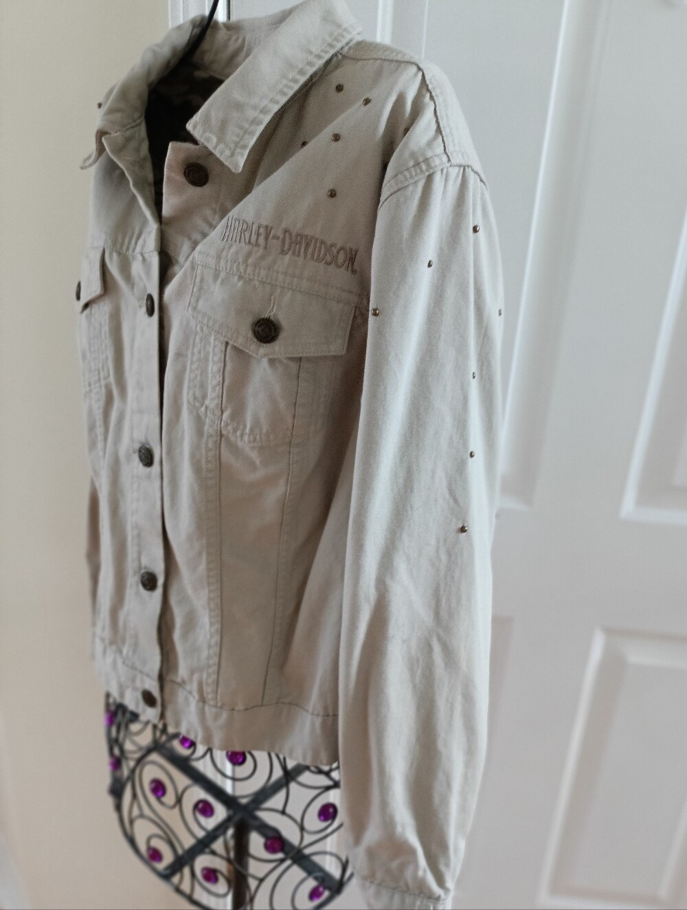 Harley-Davidson Women's Light Beige Studded Denim Jacket - Picture 10 of 16